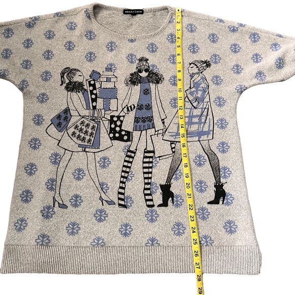 Fleece Novelty Print Fashionista Shopping Shirt Large Gray Blue Holiday - Picture 7 of 10